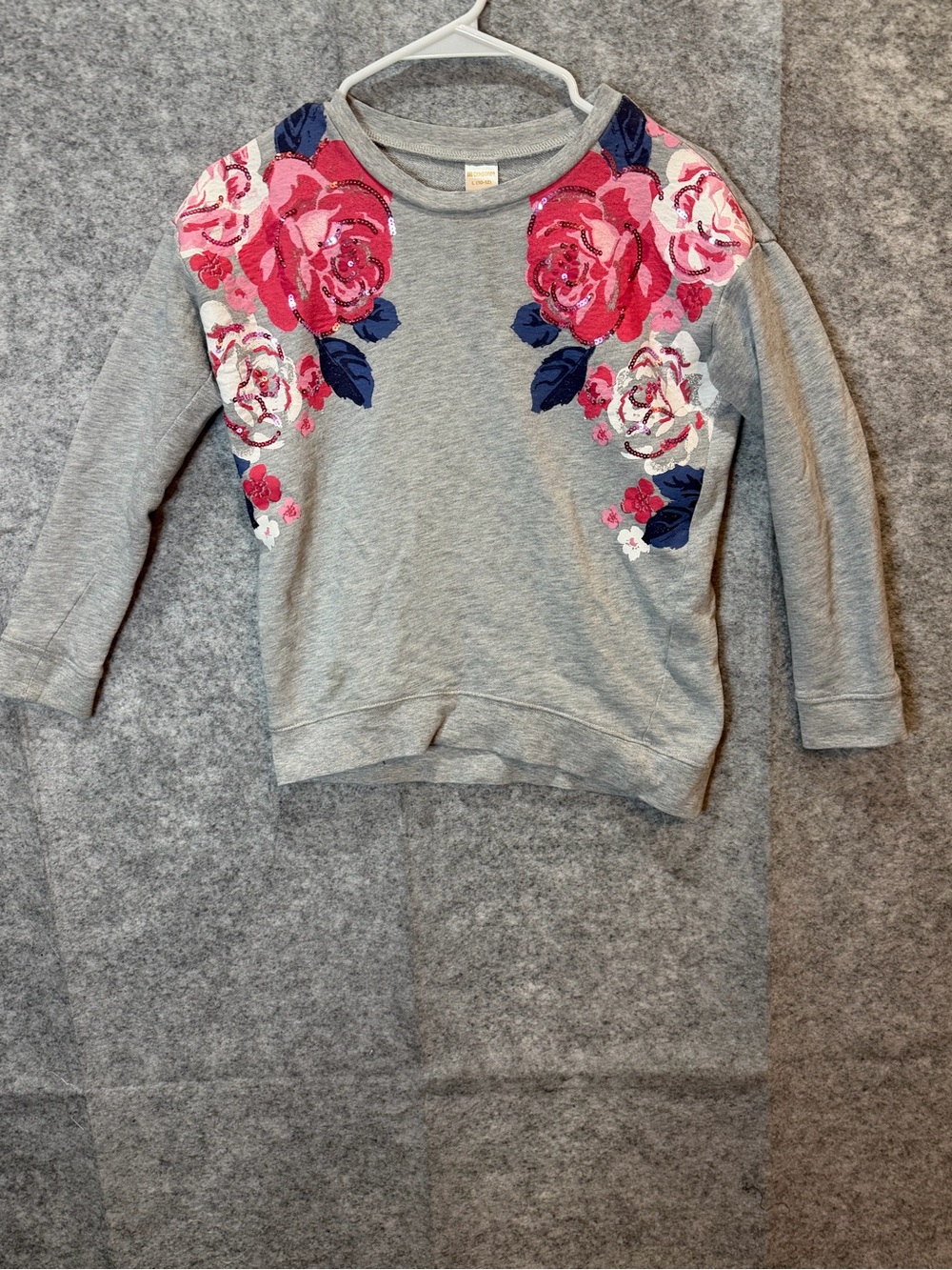 Gymboree Girls L 10-12 Floral Sequin Gray Sweatshirt Rose Cottagecore